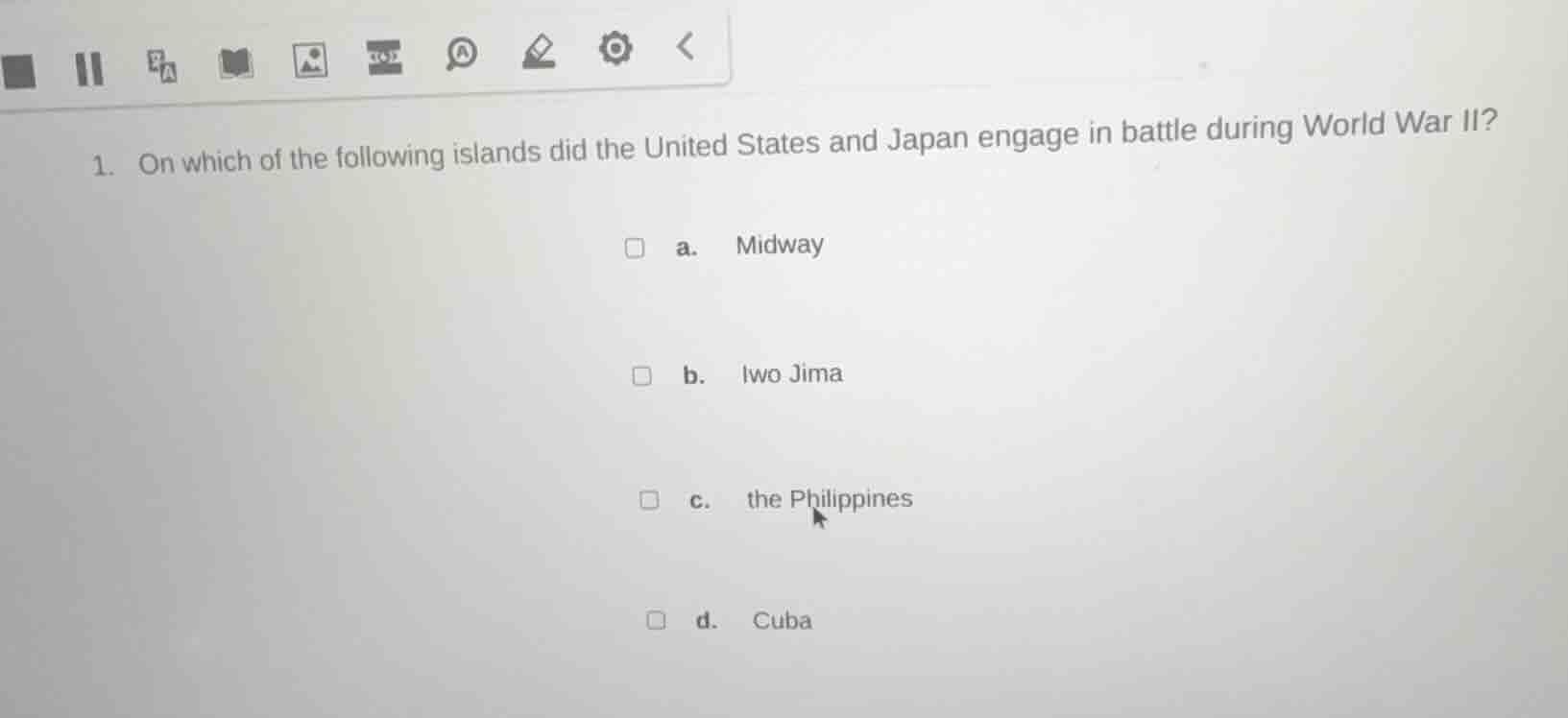 1. on which of the following islands did the united states and japan en…