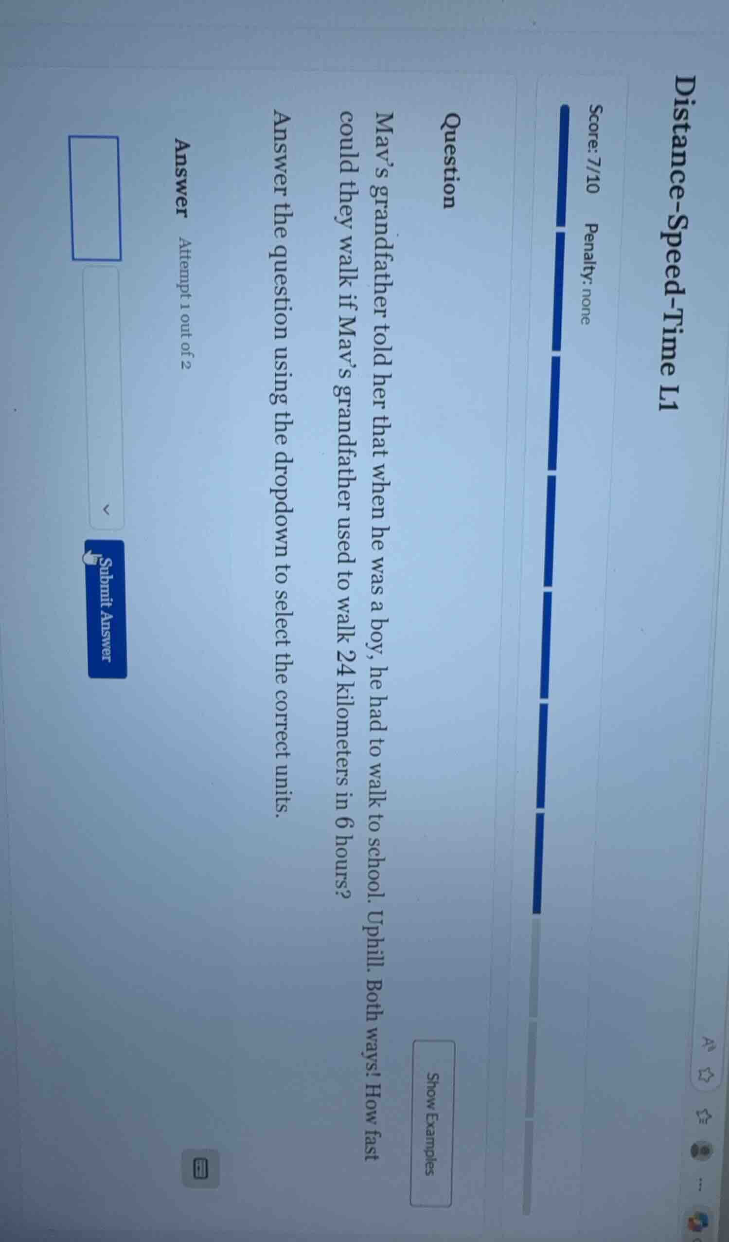 distance-speed-time l1 score: 7/10 penalty: none question mavs grandfat…