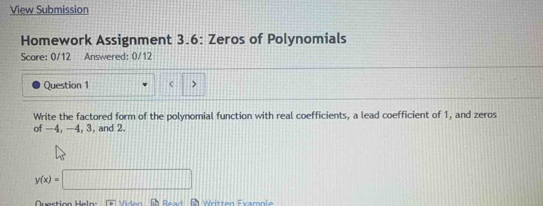view submission homework assignment 3.6: zeros of polynomials score: 0/…