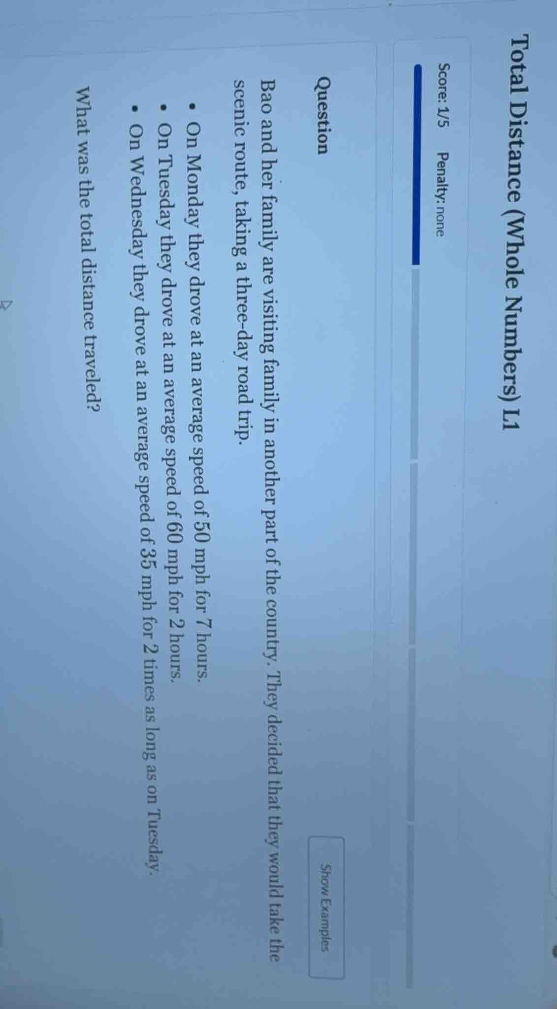 total distance (whole numbers) l1 score: 1/5 penalty: none question bao…