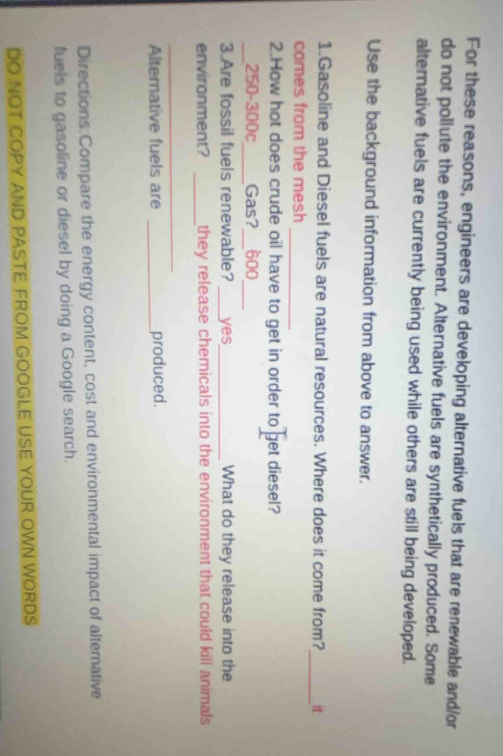 for these reasons, engineers are developing alternative fuels that are …