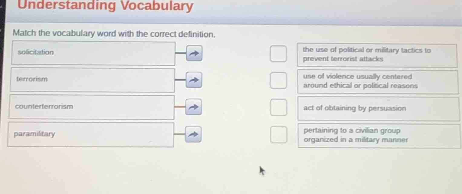 understanding vocabulary match the vocabulary word with the correct def…