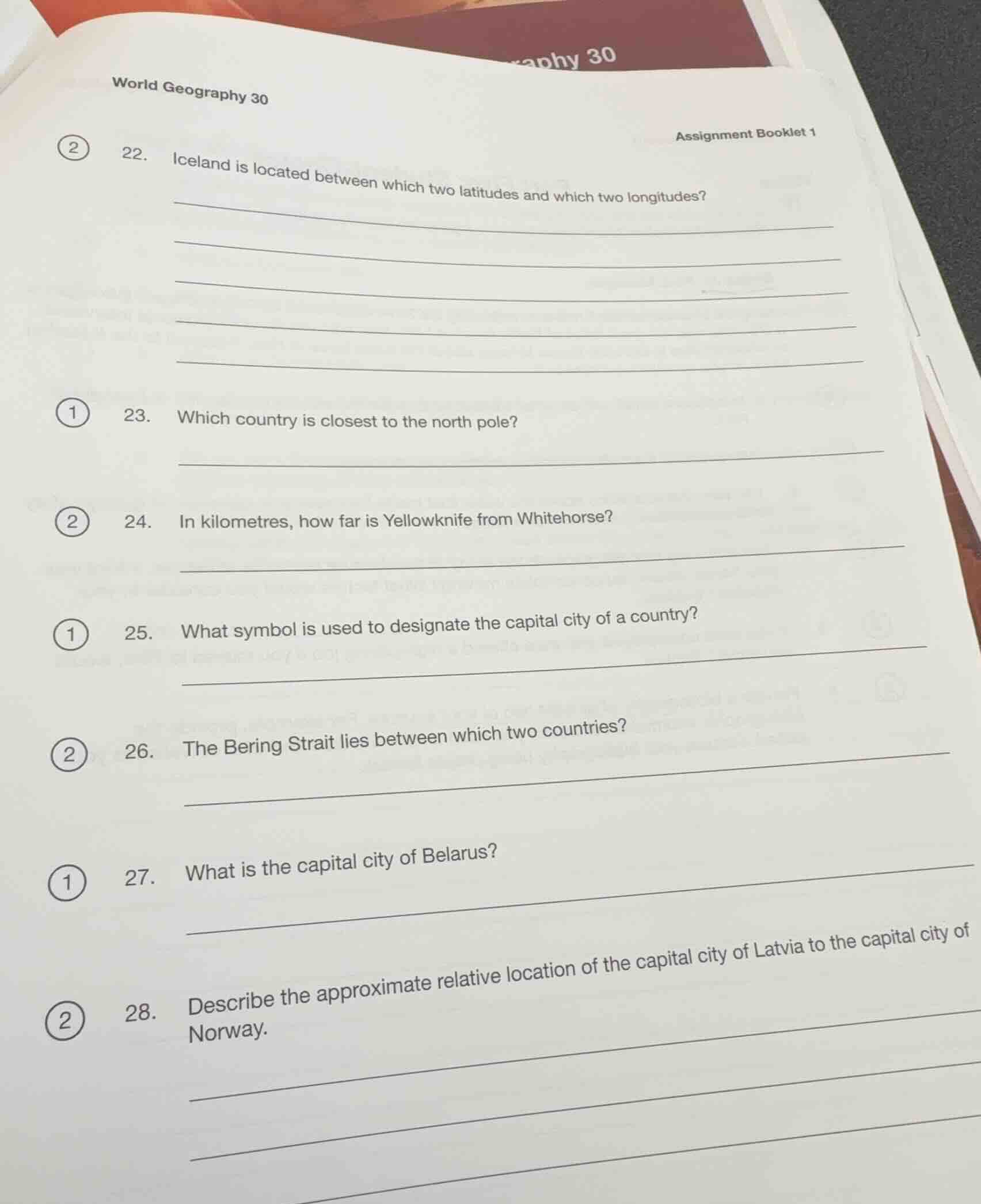 world geography 30 assignment booklet 1 22. iceland is located between …