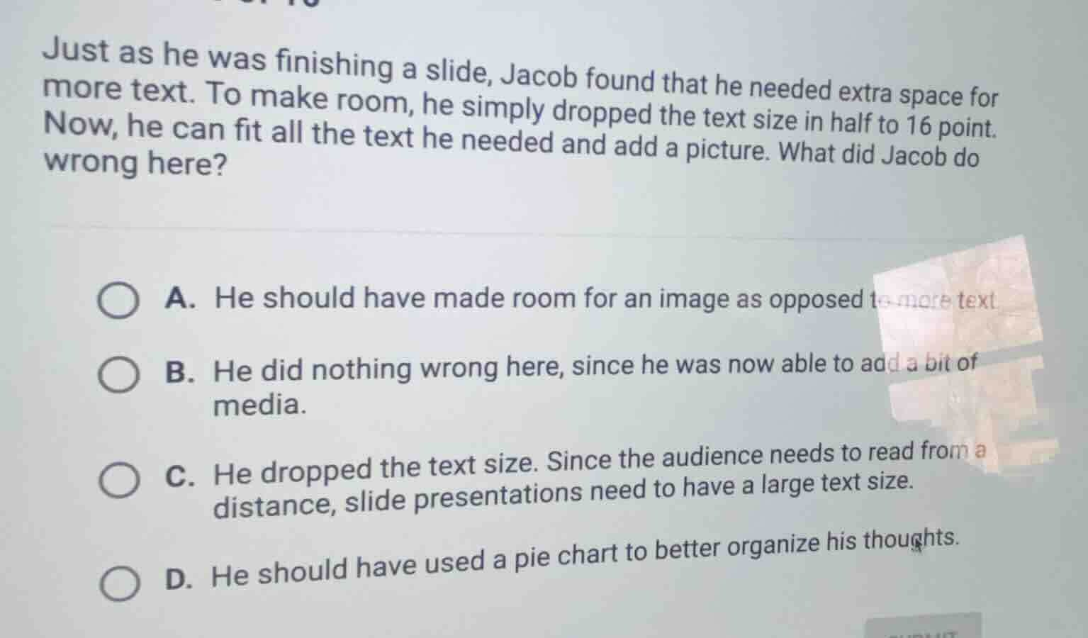 just as he was finishing a slide, jacob found that he needed extra spac…