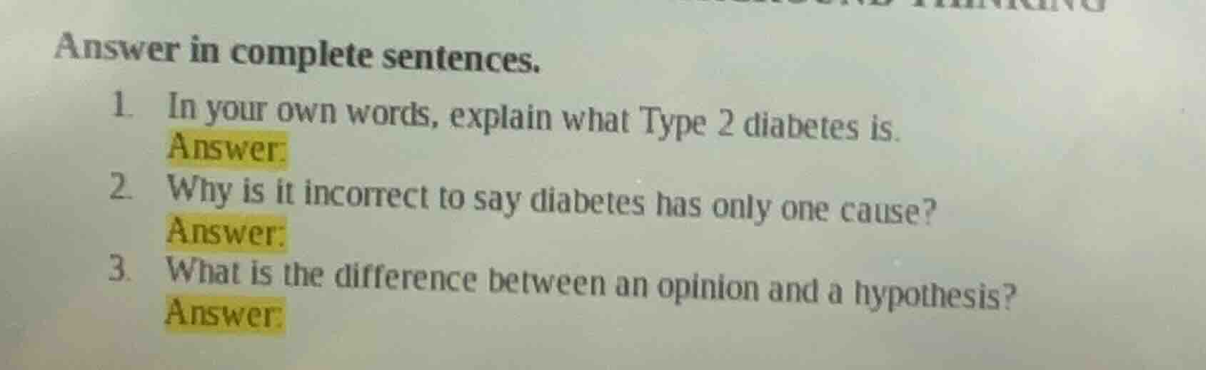 answer in complete sentences. 1. in your own words, explain what type 2…