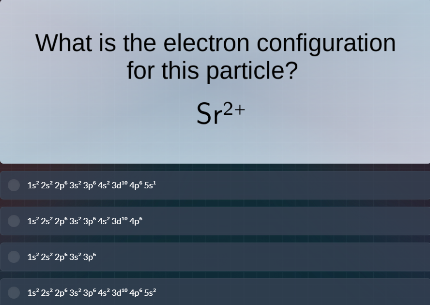 what is the electron configuration for this particle? $\text{sr}^{2+}$ …
