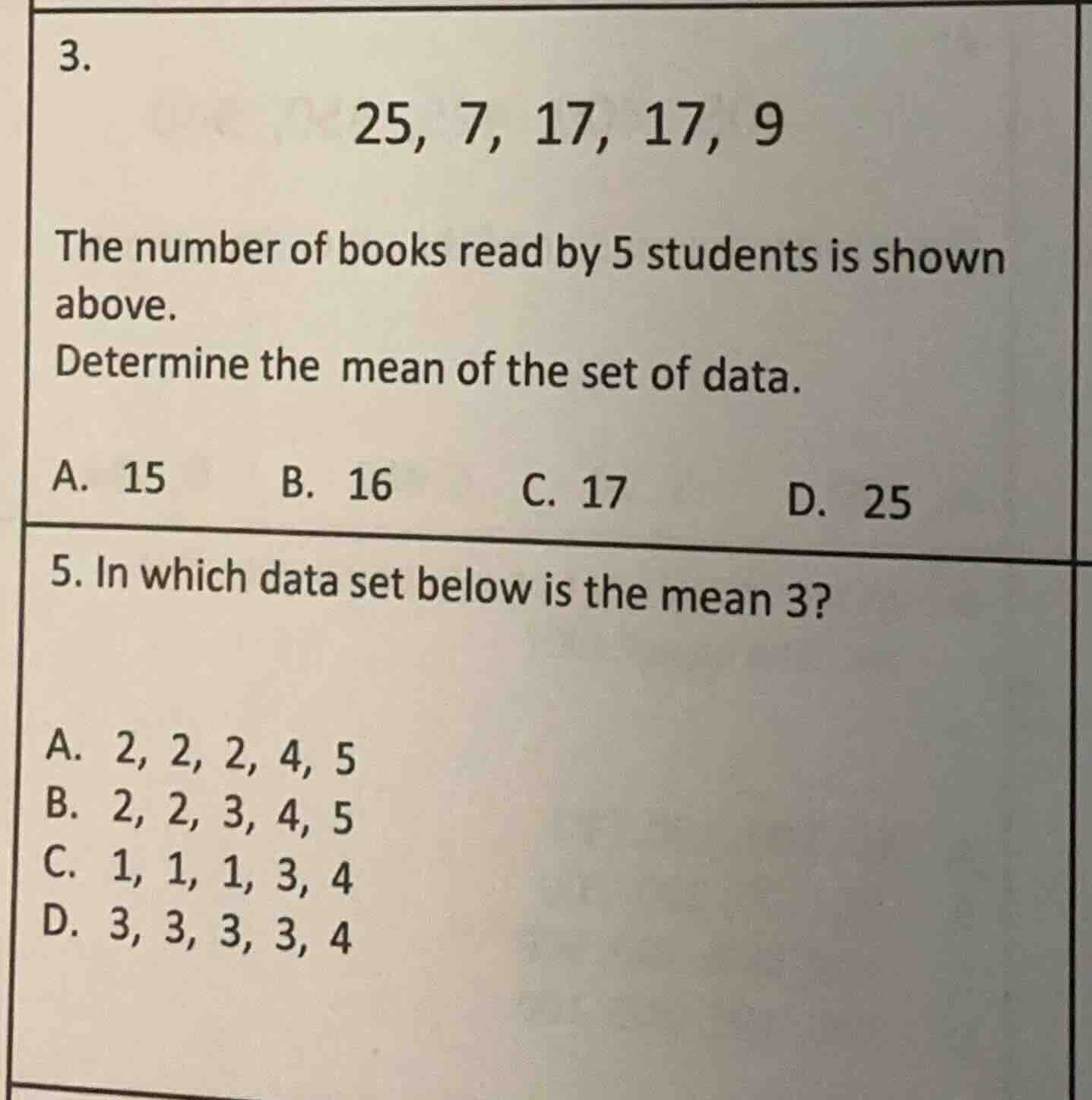 3. 25, 7, 17, 17, 9 the number of books read by 5 students is shown abo…