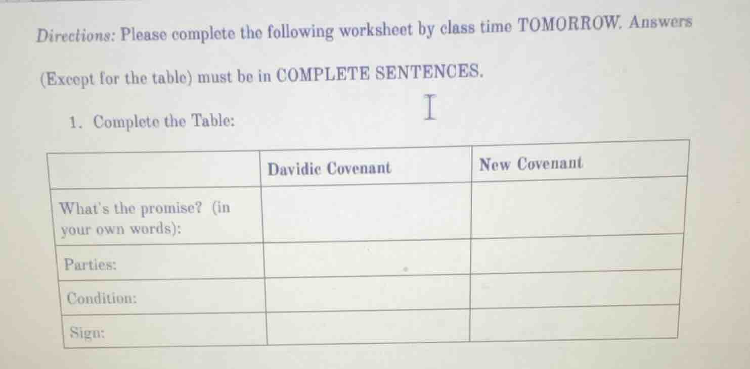 directions: please complete the following worksheet by class time tomor…