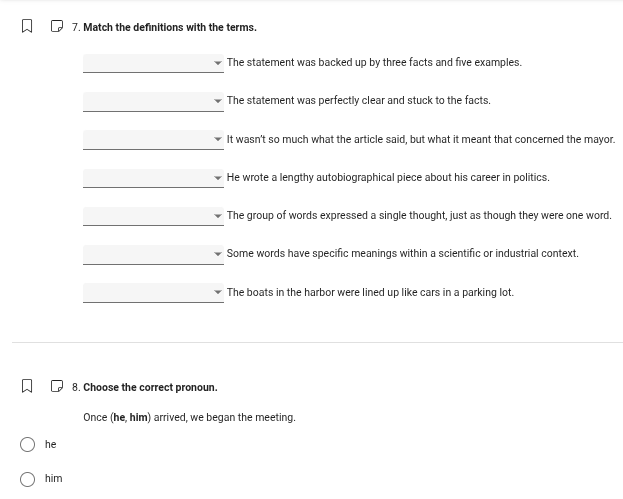 7. match the definitions with the terms. the statement was backed up by…