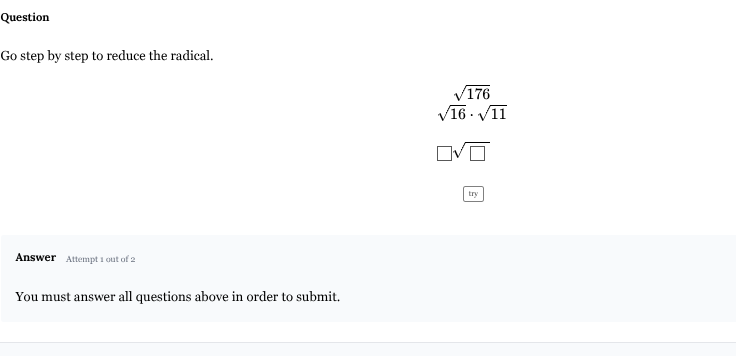 question go step by step to reduce the radical. $sqrt{176}$ $sqrt{16 cd…