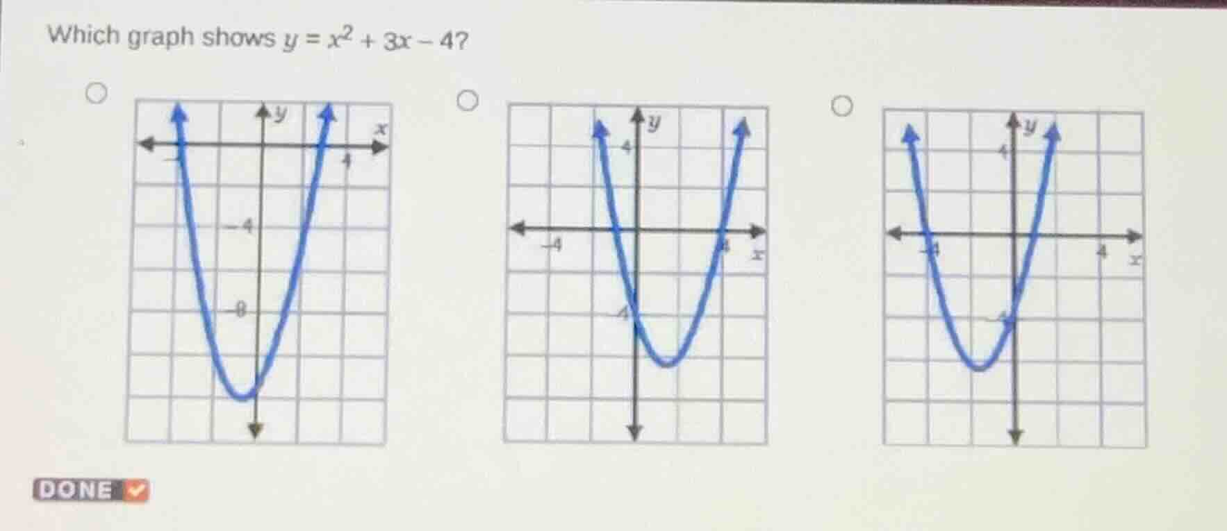 which graph shows $y = x^2 + 3x - 4$?