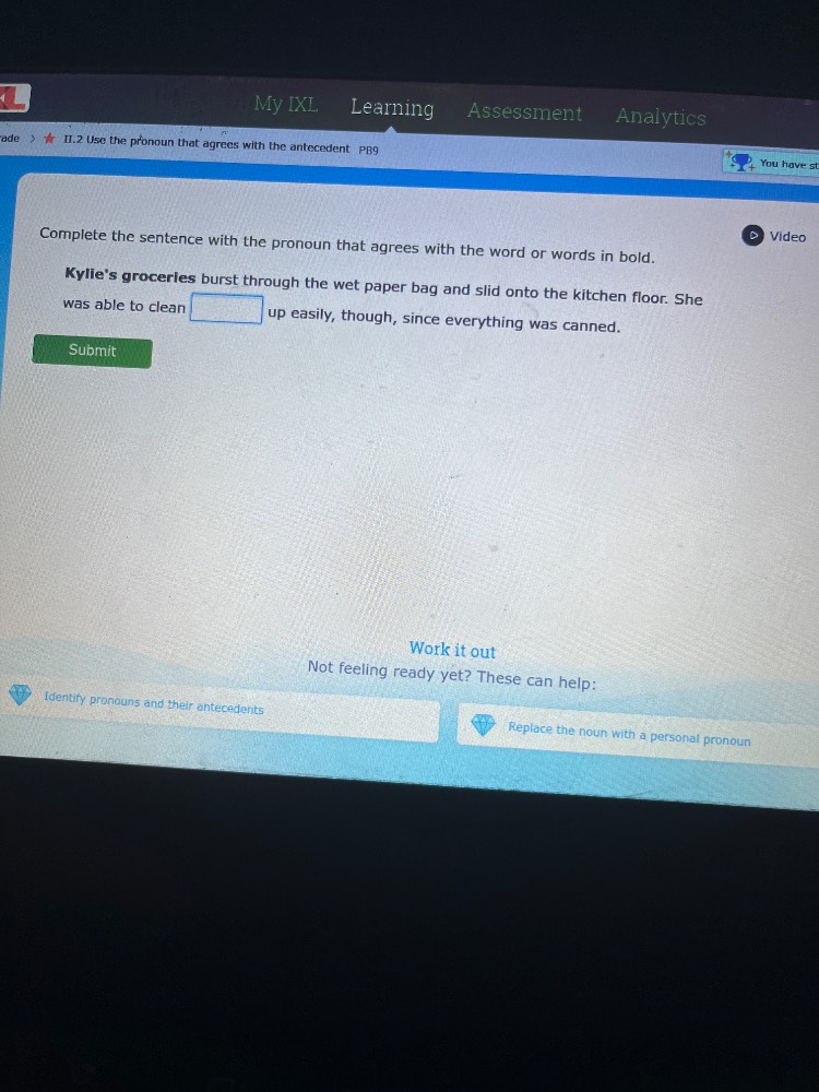 my ixl learning assessment analytics ade > ii.2 use the pronoun that ag…