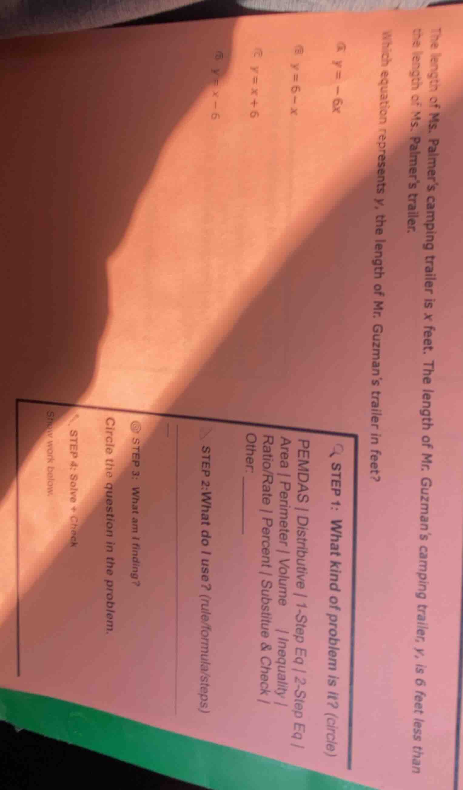 the length of ms. palmers camping trailer is $x$ feet. the length of mr…