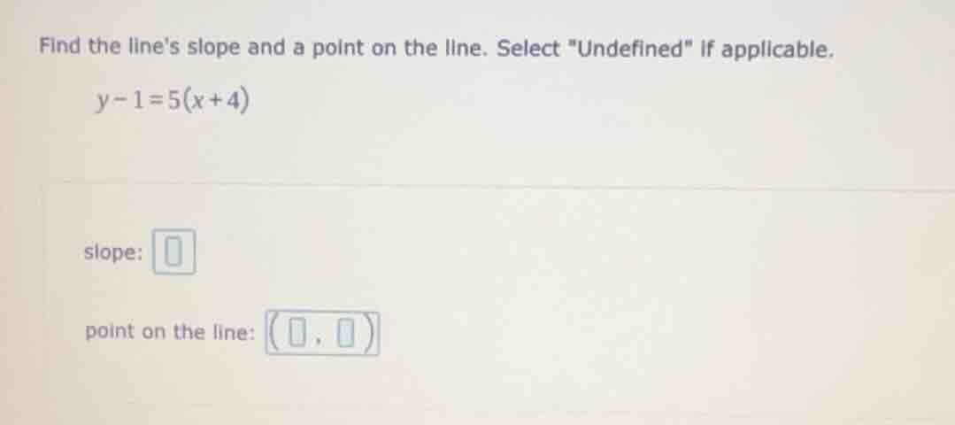 find the lines slope and a point on the line. select \undefined\ if app…