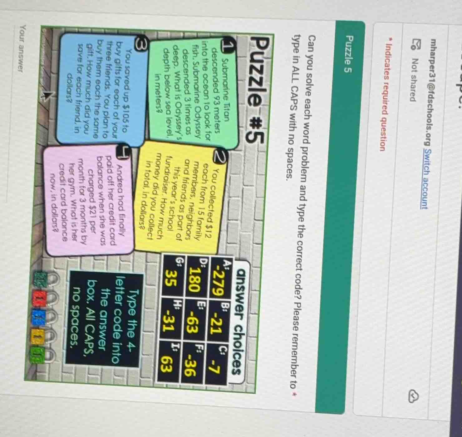 puzzle 5 can you solve each word problem and type the correct code? ple…