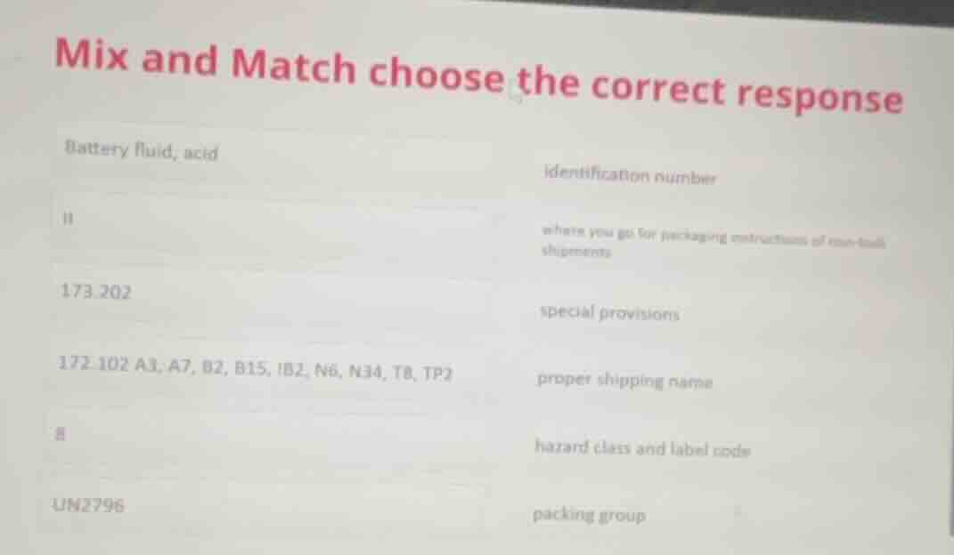mix and match choose the correct response battery fluid, acid ii 173.20…