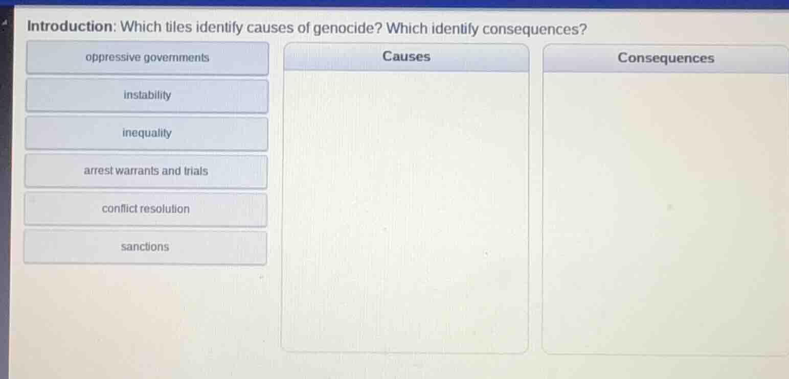 introduction: which tiles identify causes of genocide? which identify c…