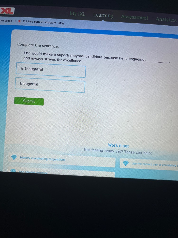 th grade > ★ r.2 use parallel structure apm complete the sentence. eric…