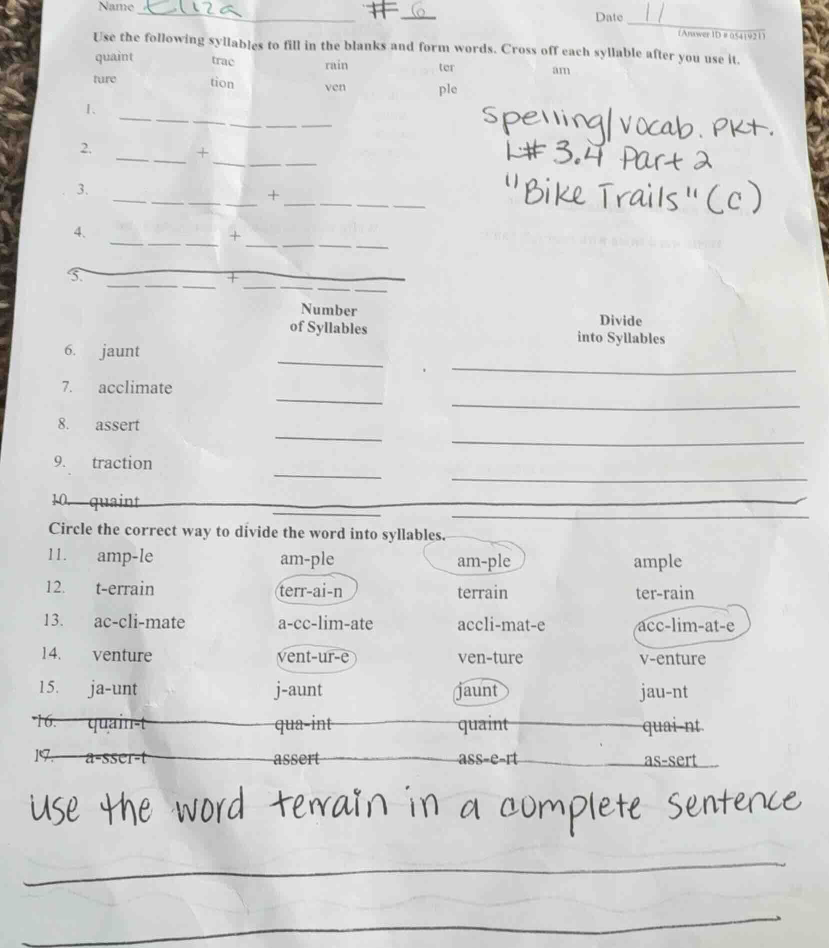 name #6 date (answer id #05419211)use the following syllables to fill i…