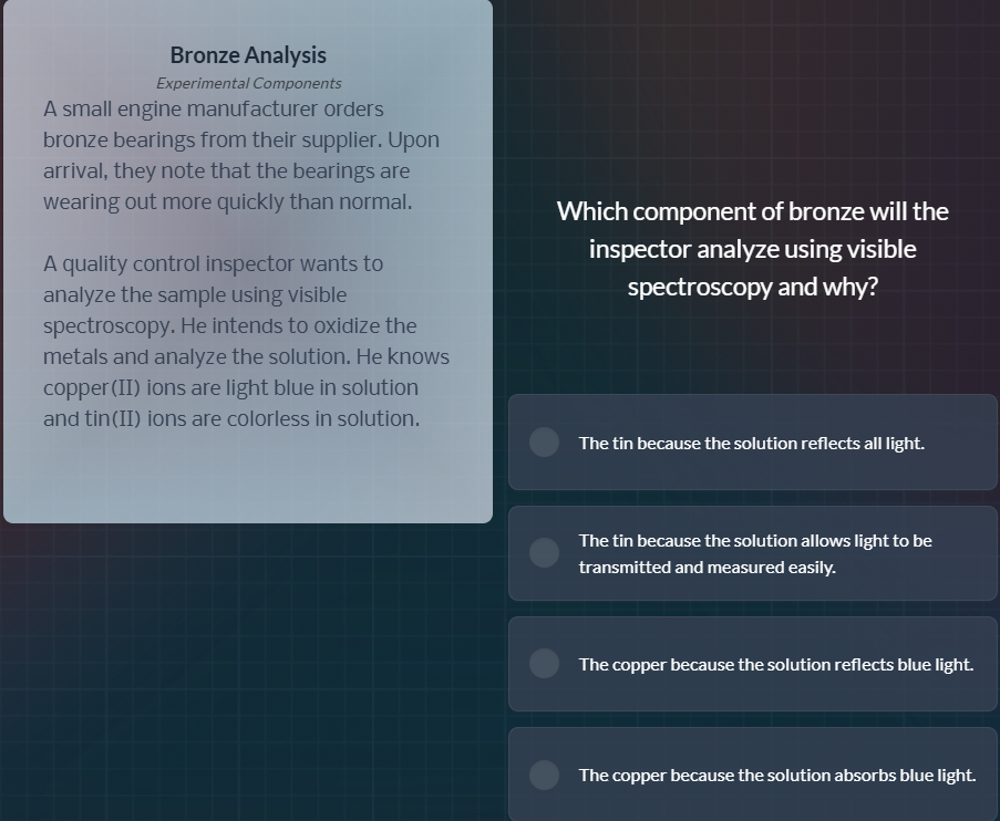 bronze analysis experimental components a small engine manufacturer ord…