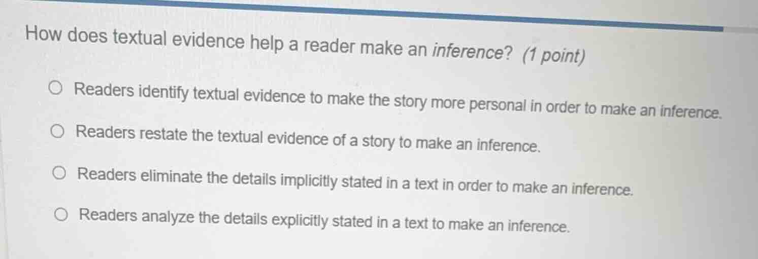 how does textual evidence help a reader make an inference? (1 point) re…