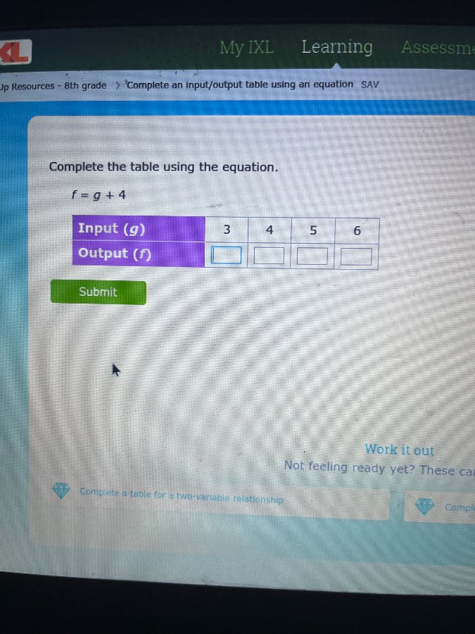 my ixl learning assessme p resources - 8th grade > complete an input/ou…