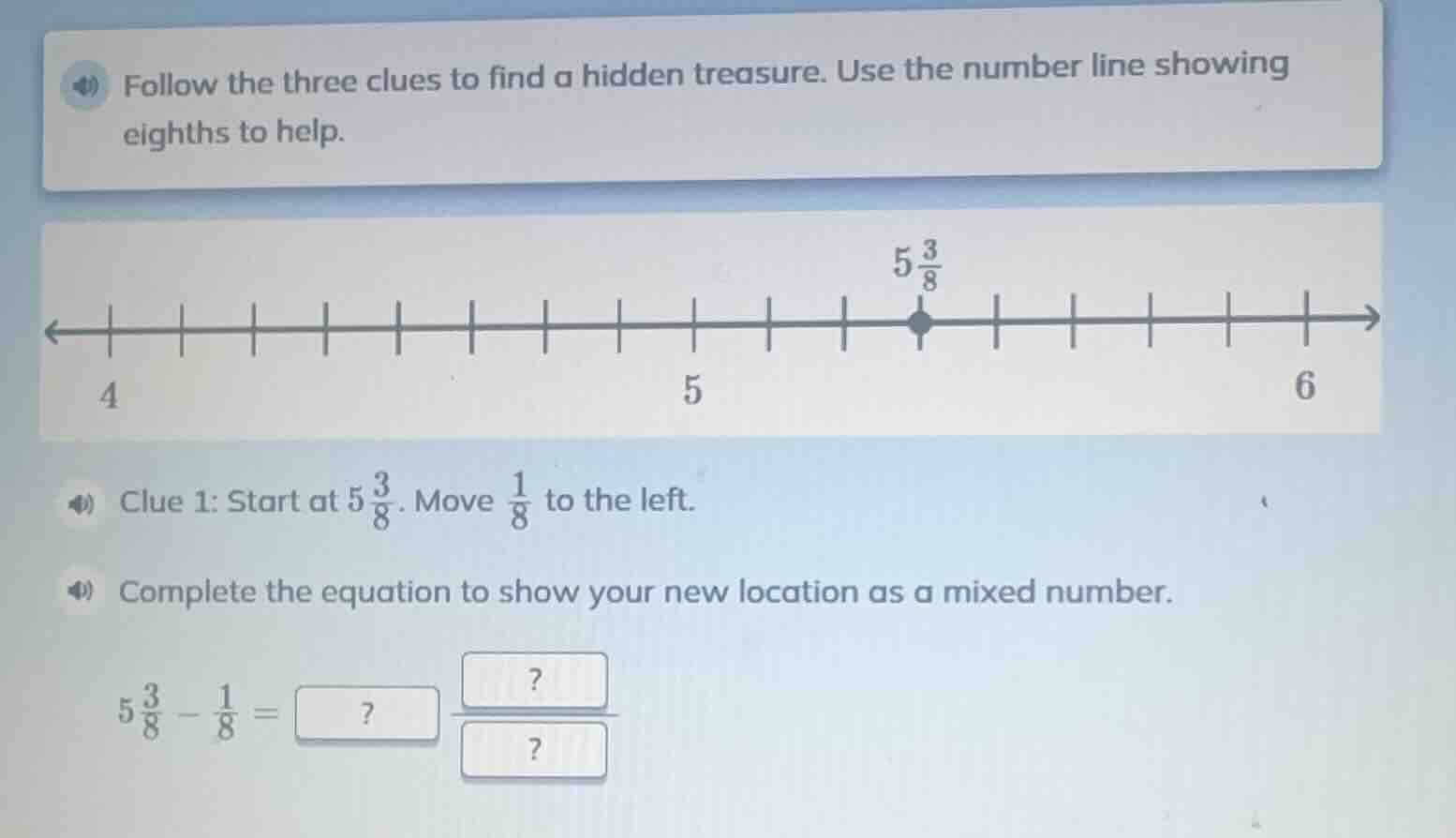 follow the three clues to find a hidden treasure. use the number line s…