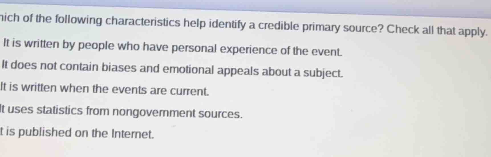 which of the following characteristics help identify a credible primary…
