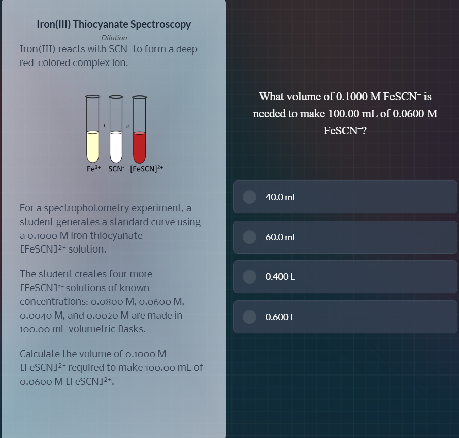 iron(iii) thiocyanate spectroscopy dilution iron(iii) reacts with scn⁻ …