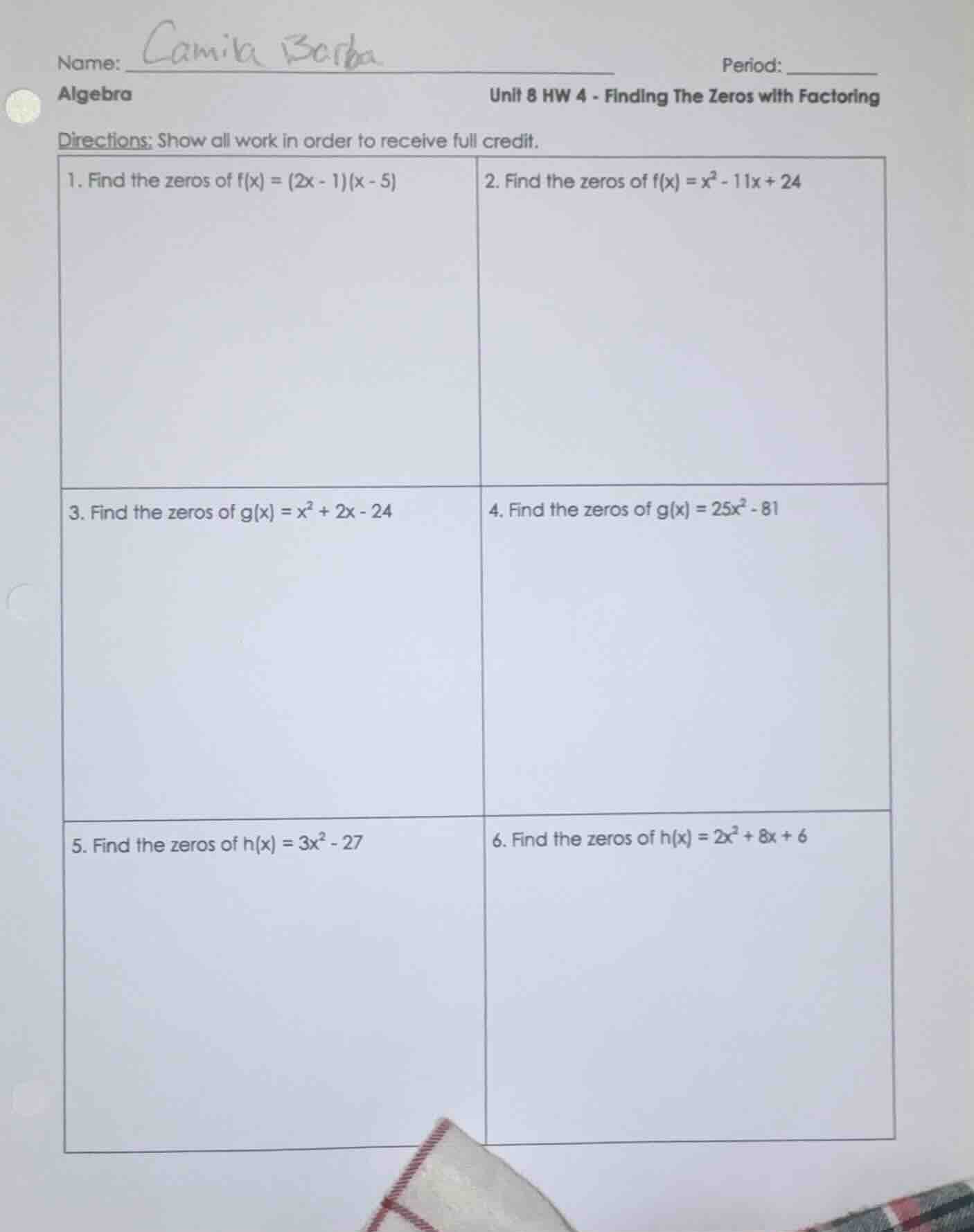 name: camila barbaperiod:algebraunit 8 hw 4 - finding the zeros with fa…