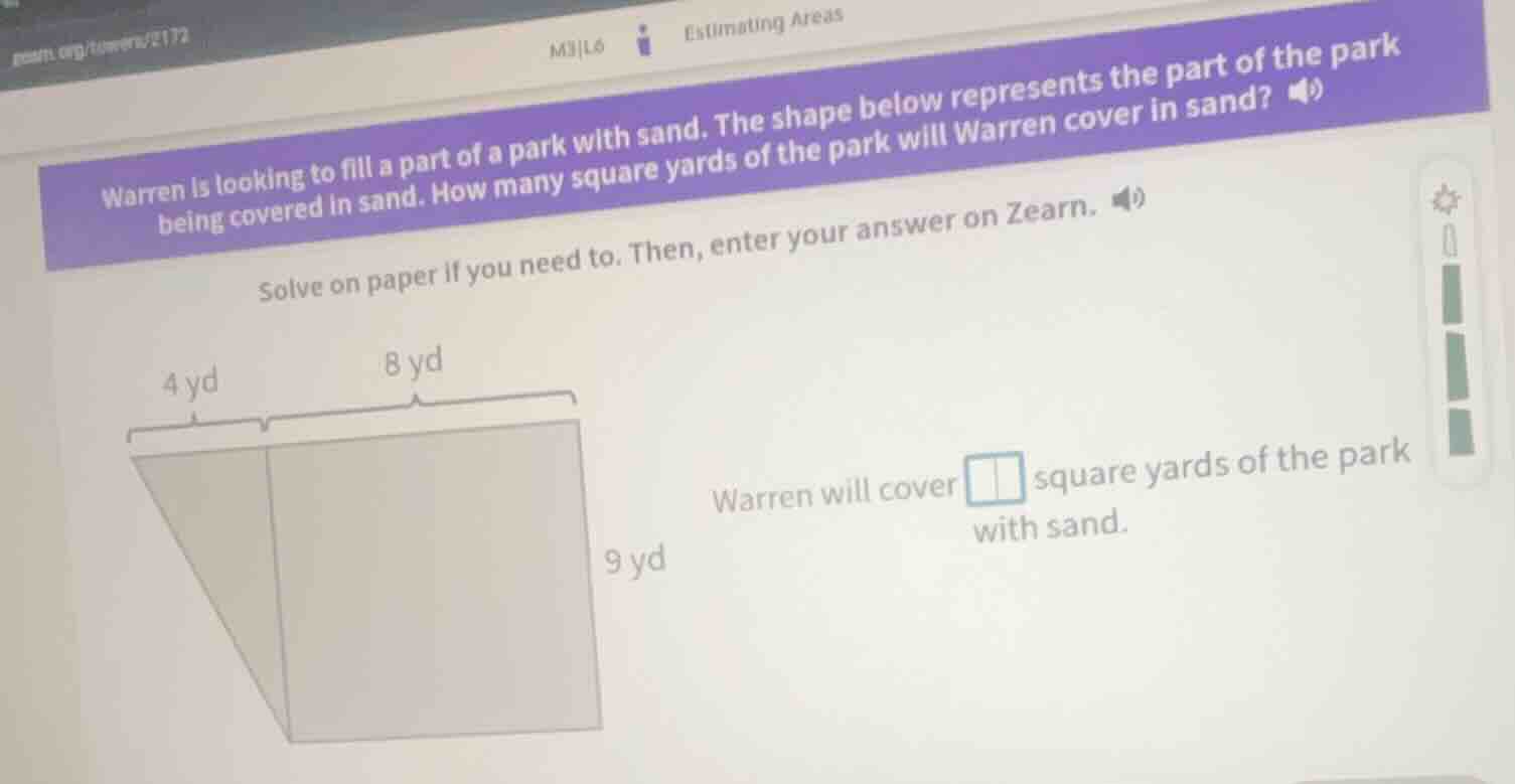 warren is looking to fill a part of a park with sand. the shape below r…