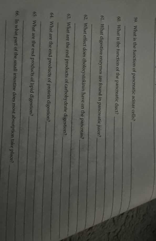 59. what is the function of pancreatic acinar cells? 60. what is the fu…