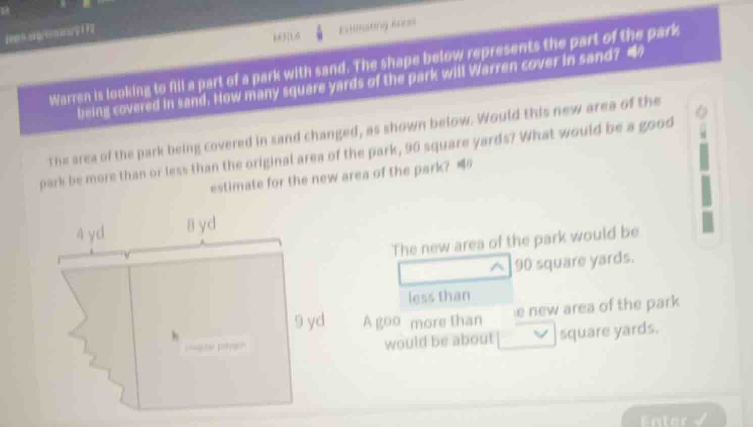 warren is looking to fill a part of a park with sand. the shape below r…