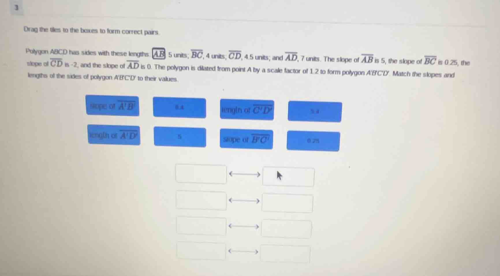 3 drag the tiles to the boxes to form correct pairs. polygon abcd has s…