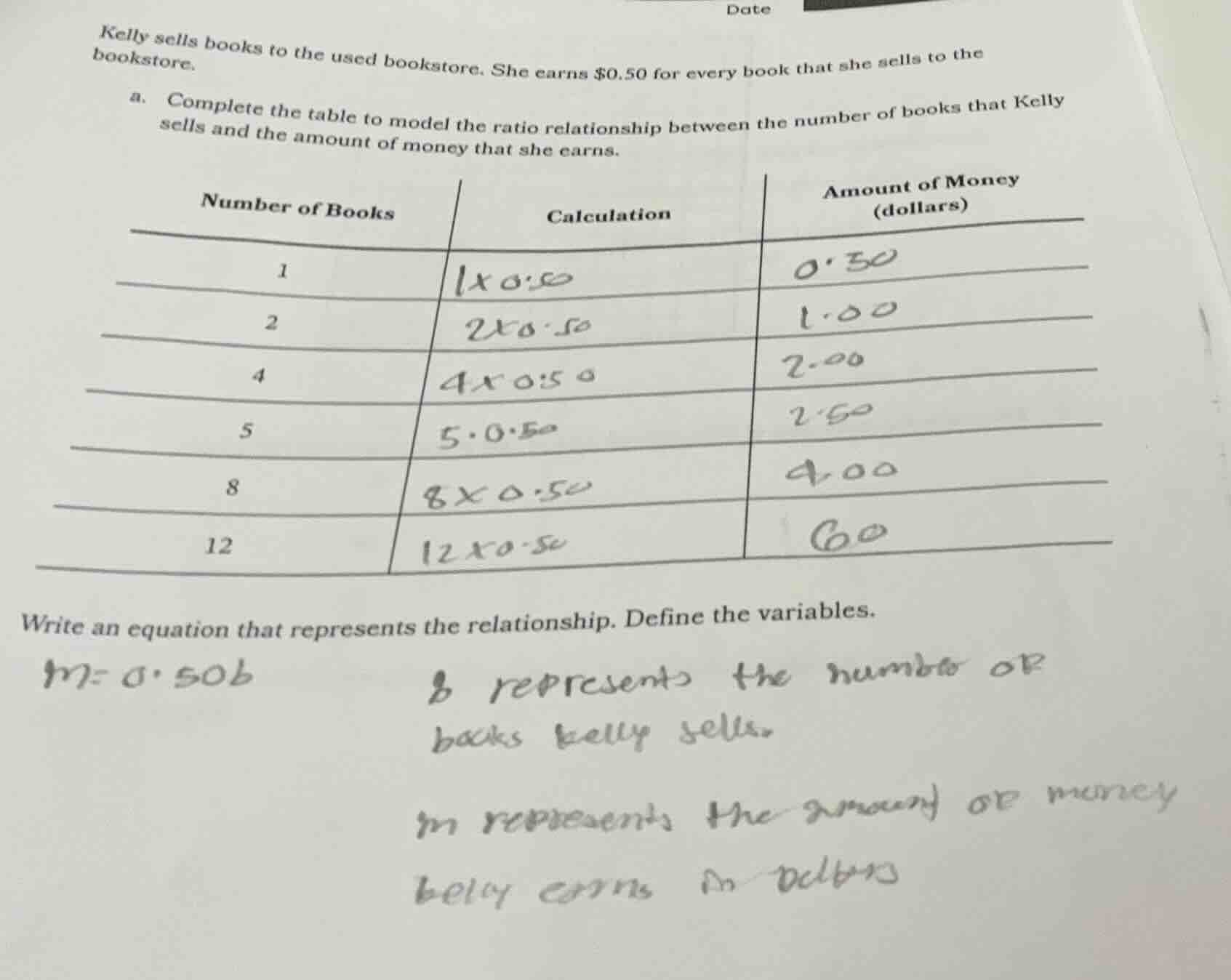 date kelly sells books to the used bookstore. she earns $0.50 for every…