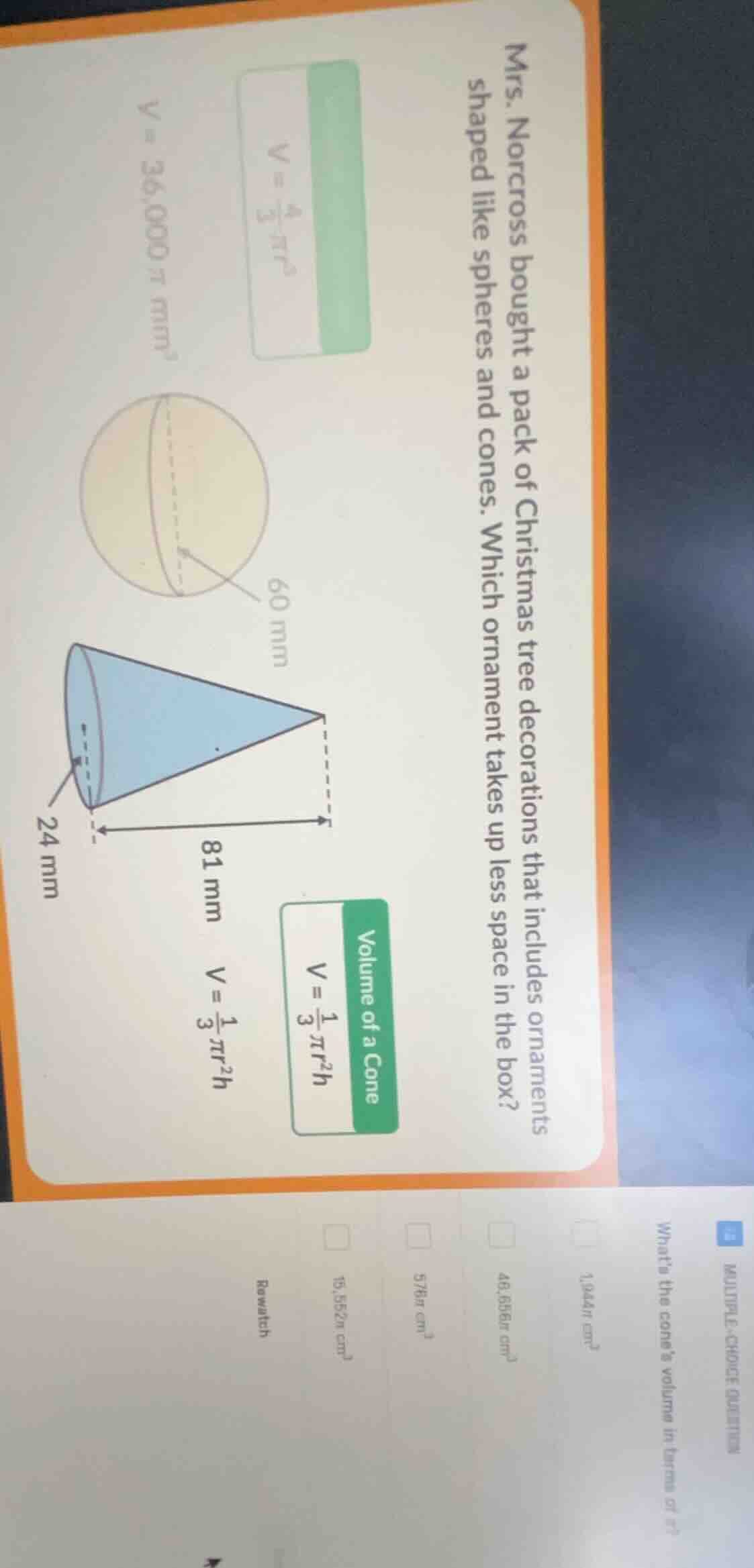 mrs. norcross bought a pack of christmas tree decorations that includes…