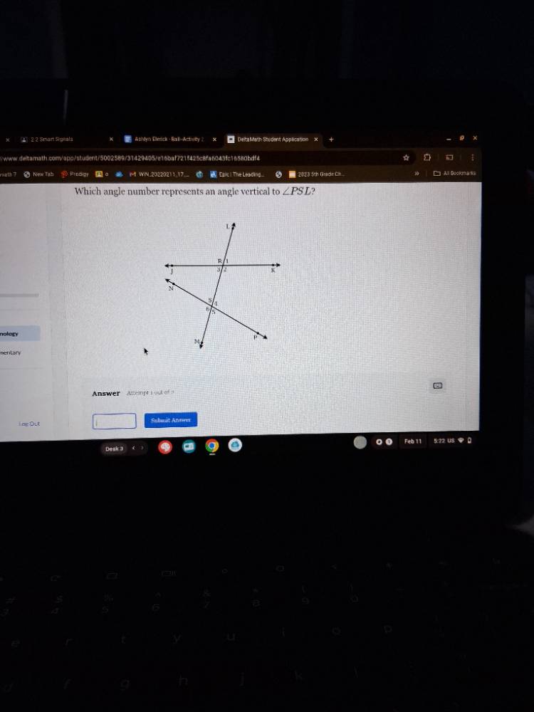 which angle number represents an angle vertical to $\\angle psl$?