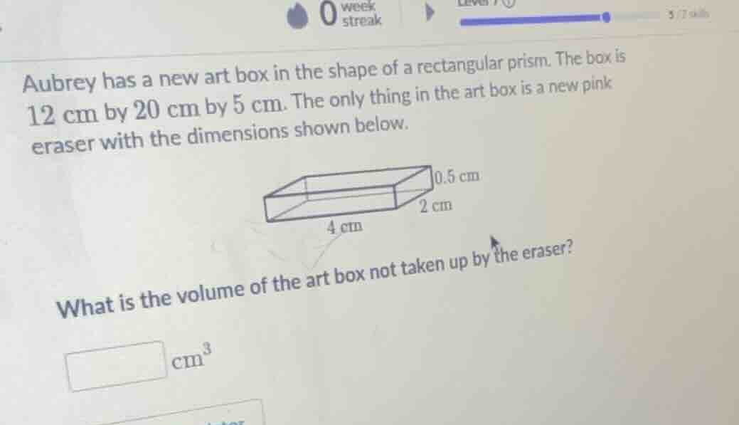 aubrey has a new art box in the shape of a rectangular prism. the box i…
