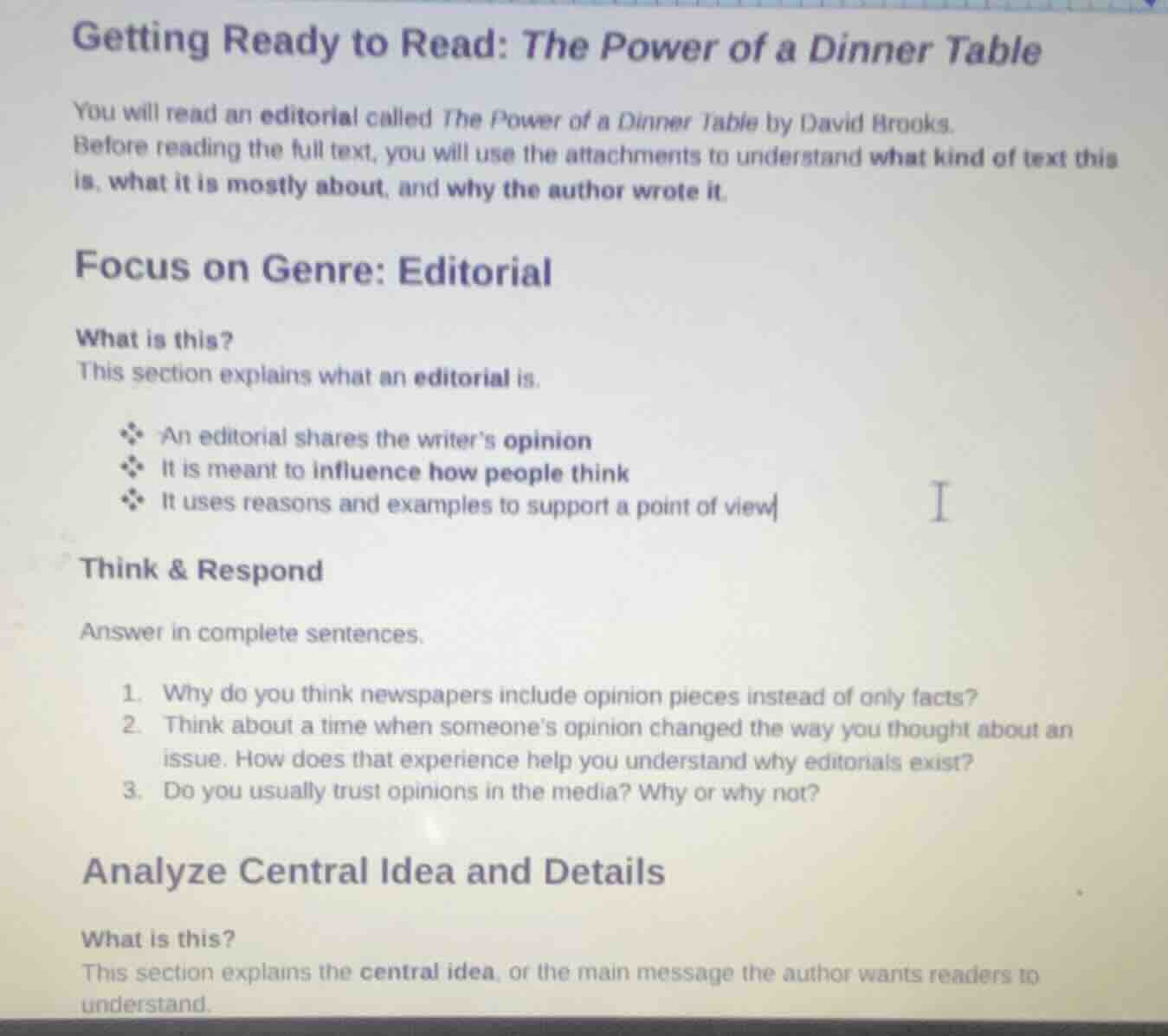 getting ready to read: the power of a dinner table you will read an edi…