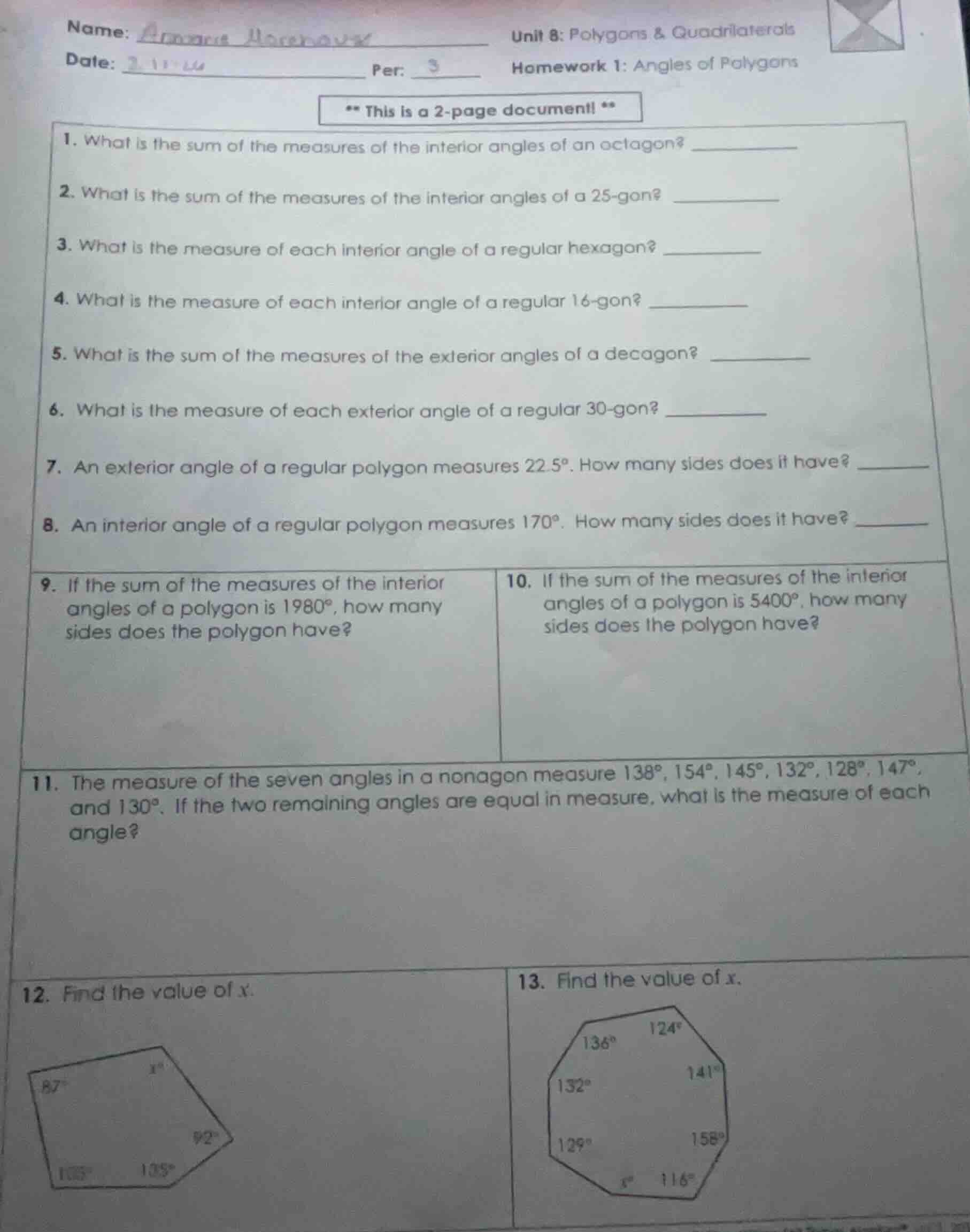 name:date:per: 3unit 8: polygons & quadrilateralshomework 1: angles of …
