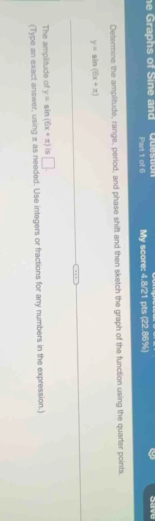 the graphs of sine and question part 1 of 6 my score: 4.8/21 pts (22.86…