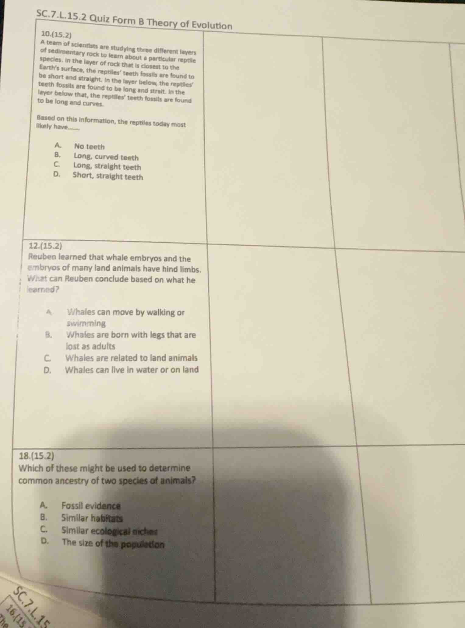 sc.7.l.15.2 quiz form b theory of evolution 10.(15.2) a team of scienti…