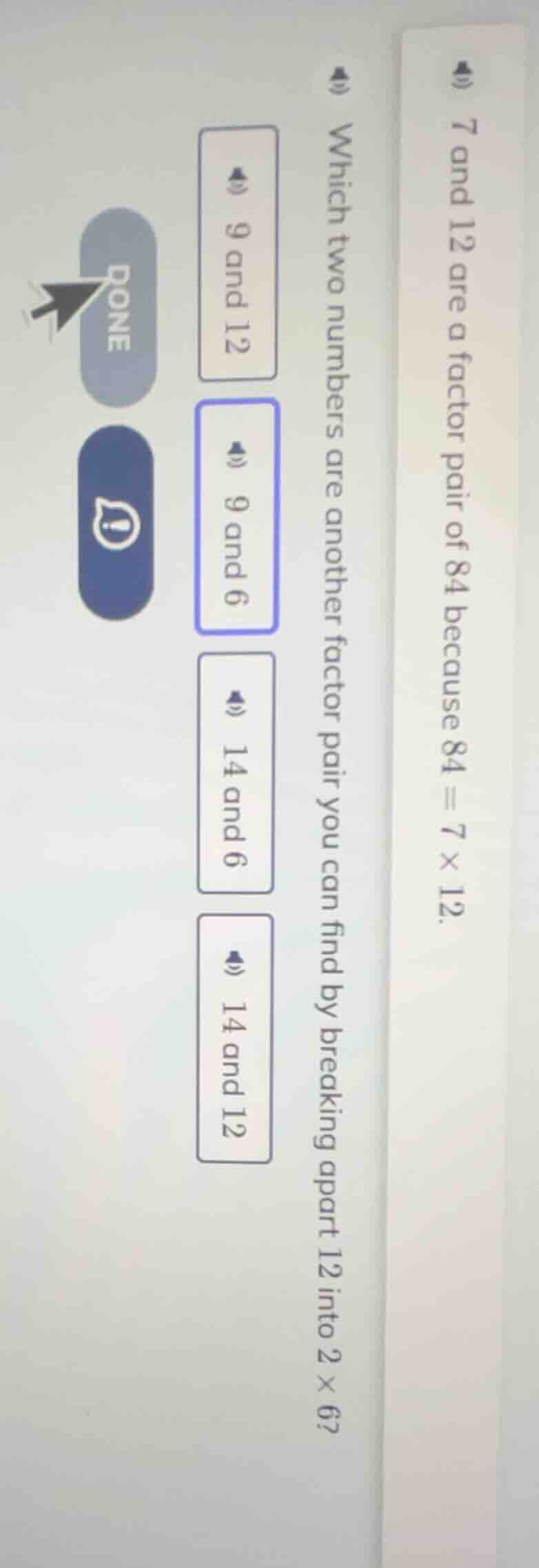7 and 12 are a factor pair of 84 because $84 = 7 \\times 12$. which two…