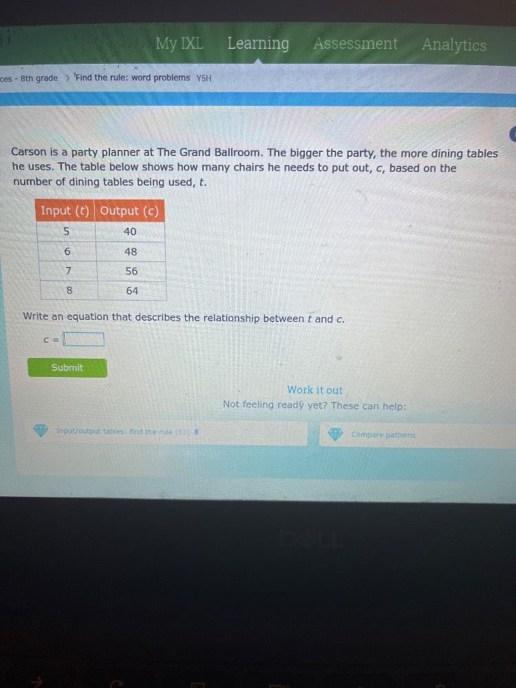 ces - 8th grade > find the rule: word problems ysh carson is a party pl…