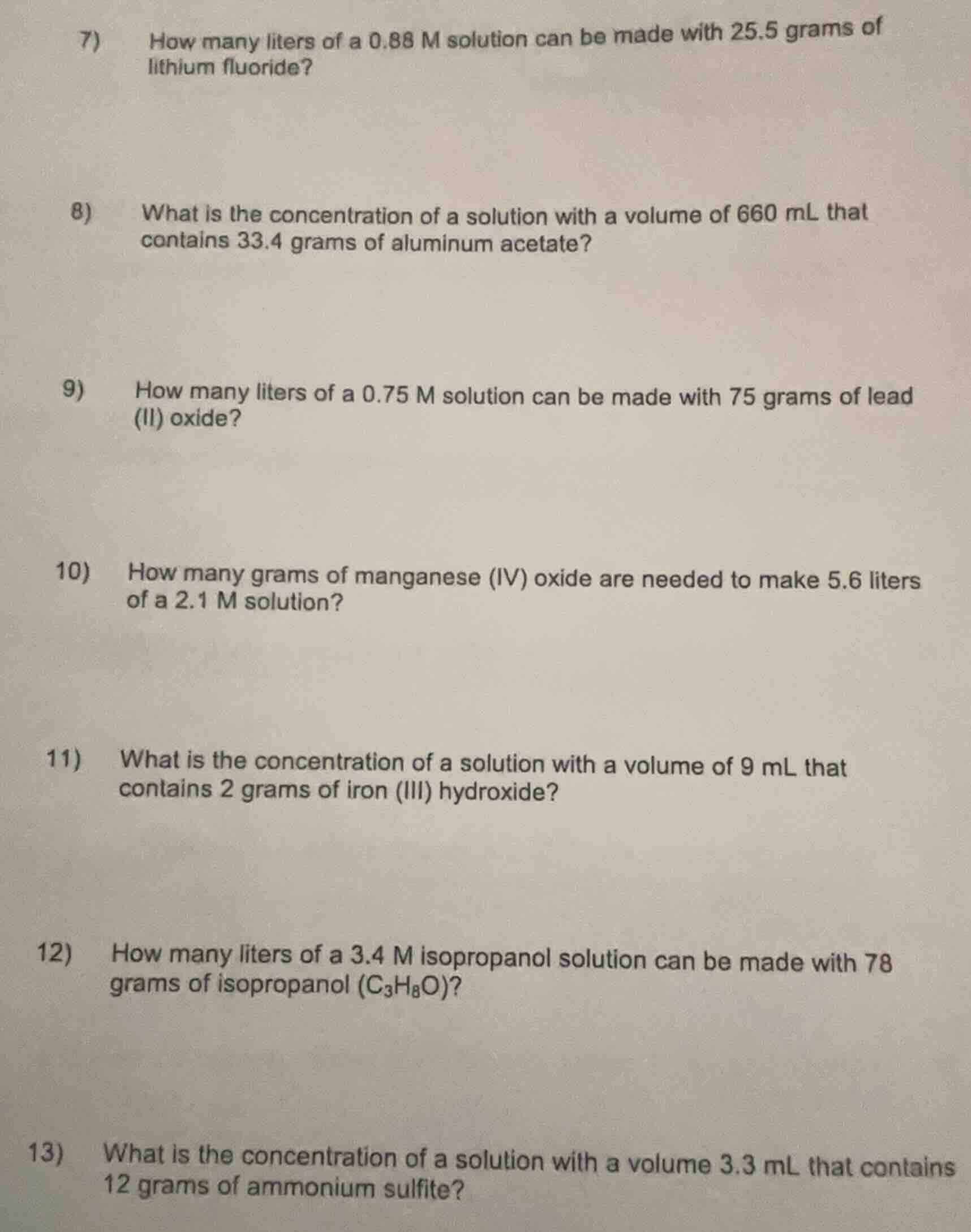7) how many liters of a 0.88 m solution can be made with 25.5 grams of …