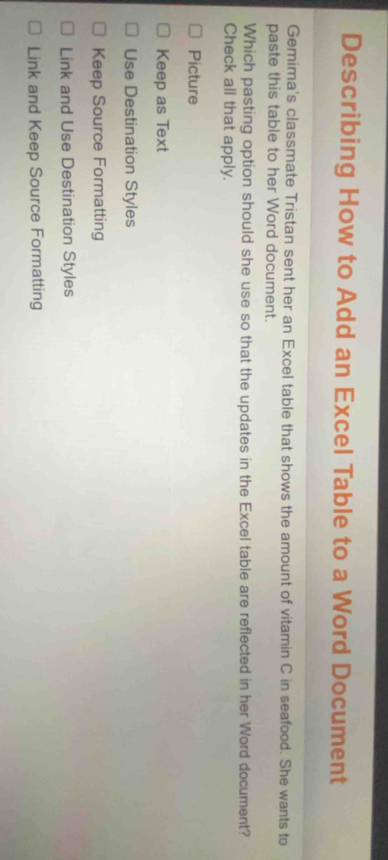 describing how to add an excel table to a word document gemimas classma…