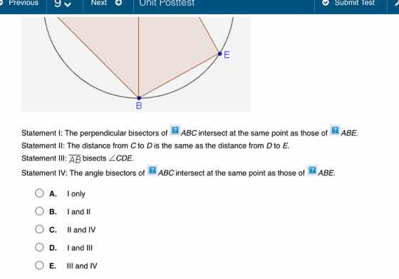 statement i: the perpendicular bisectors of △abc intersect at the same …