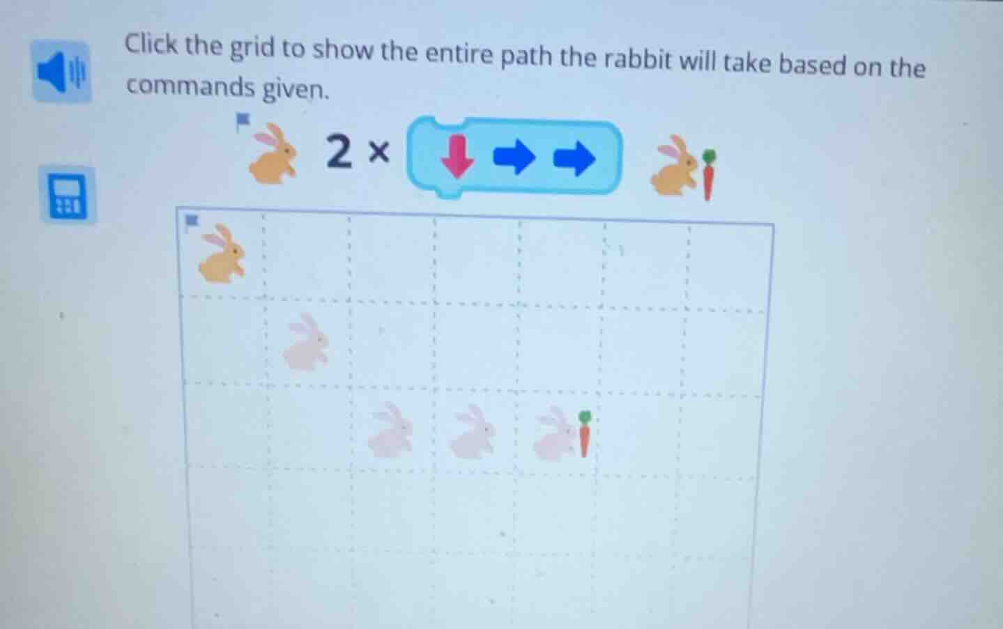 click the grid to show the entire path the rabbit will take based on th…