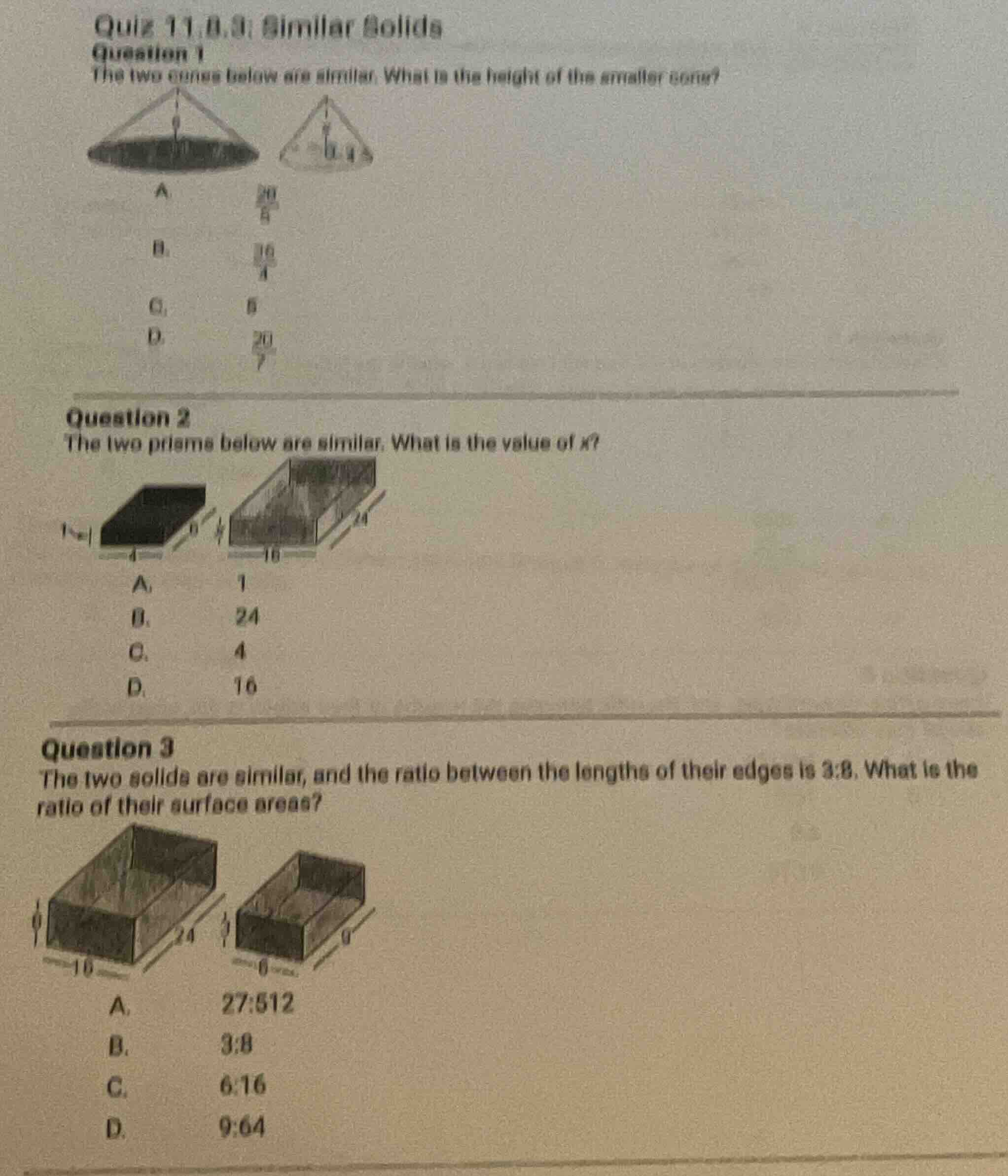 quiz 11.8.3: similar solidsquestion 1the two cones below are similar. w…