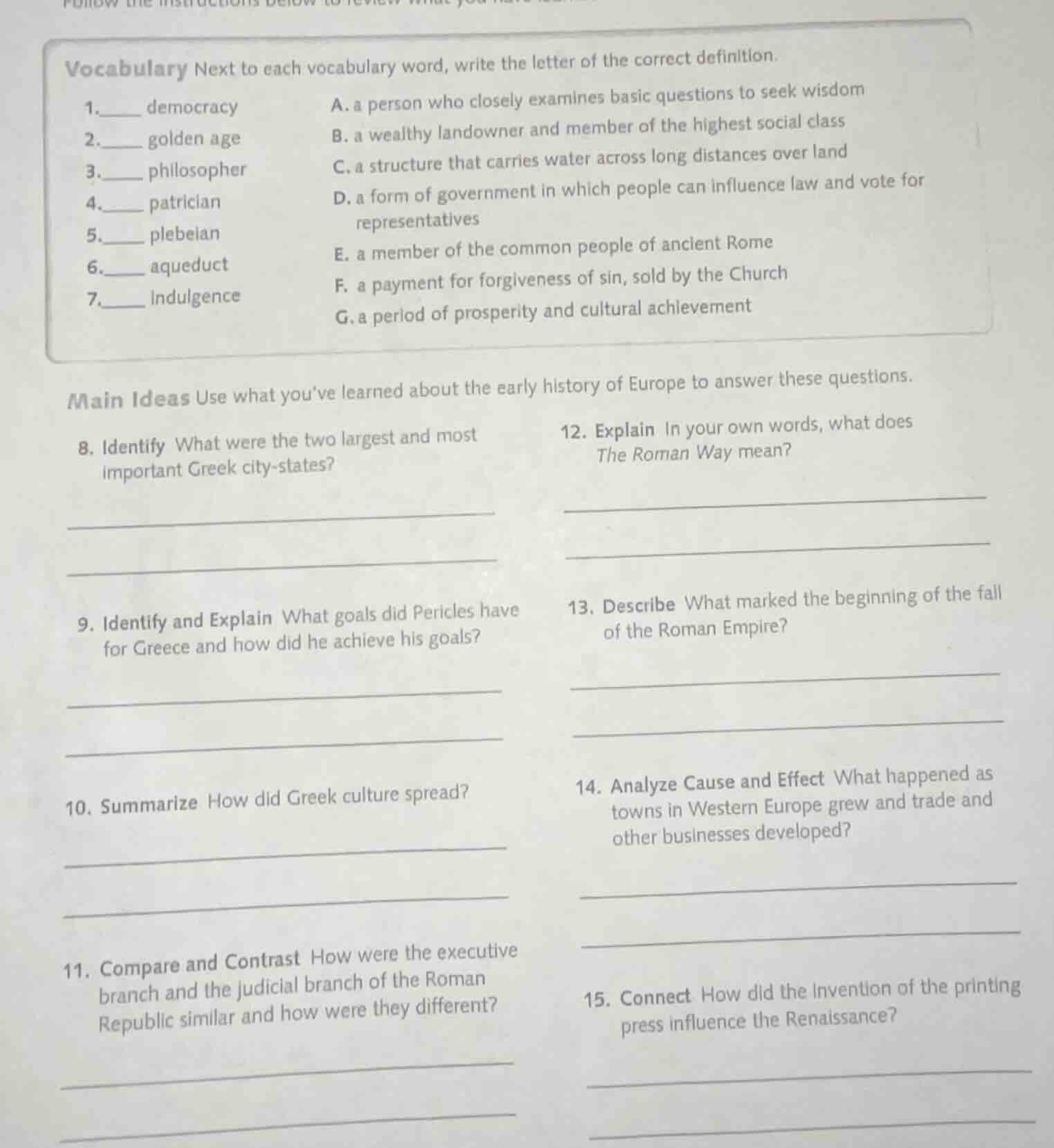 vocabulary next to each vocabulary word, write the letter of the correc…